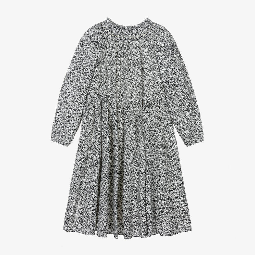 Bonpoint - فستان بطبعة ورود قطن عضوي لون كحلي تينز بناتي | Childrensalon