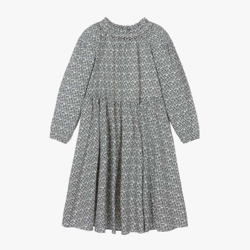 Bonpoint - Robe bleue en coton à fleurs ado | Childrensalon