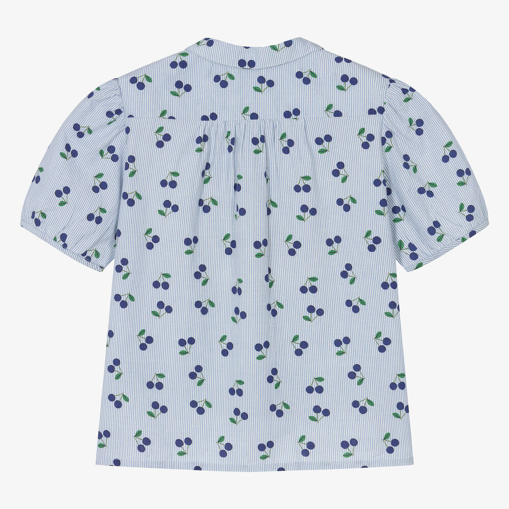 Bonpoint-Teen Girls Blue Stripe Cherry Blouse | Childrensalon Outlet