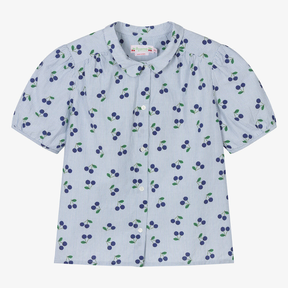 Bonpoint-Teen Girls Blue Stripe Cherry Blouse | Childrensalon Outlet