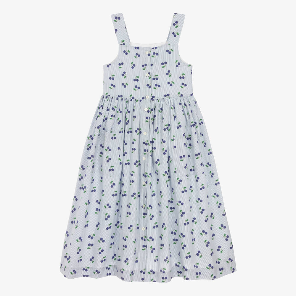 Bonpoint-Teen Girls Blue Stripe & Cherry Cotton Dress | Childrensalon Outlet