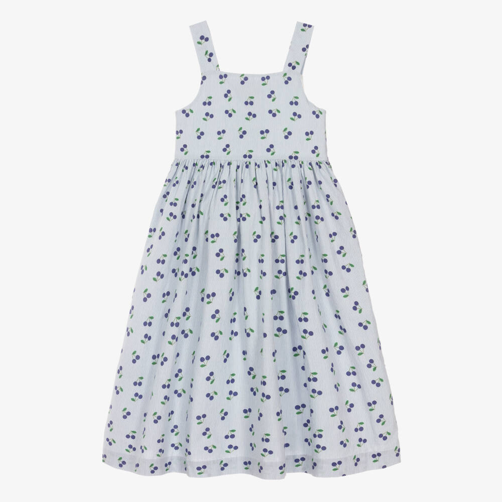 Bonpoint-Teen Girls Blue Stripe & Cherry Cotton Dress | Childrensalon Outlet