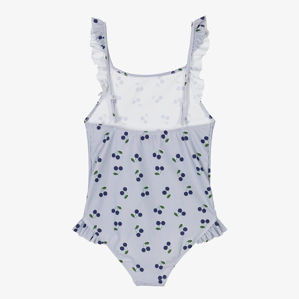 Bonpoint - Teen Girls Blue Stripe & Cherry Print Swimsuit