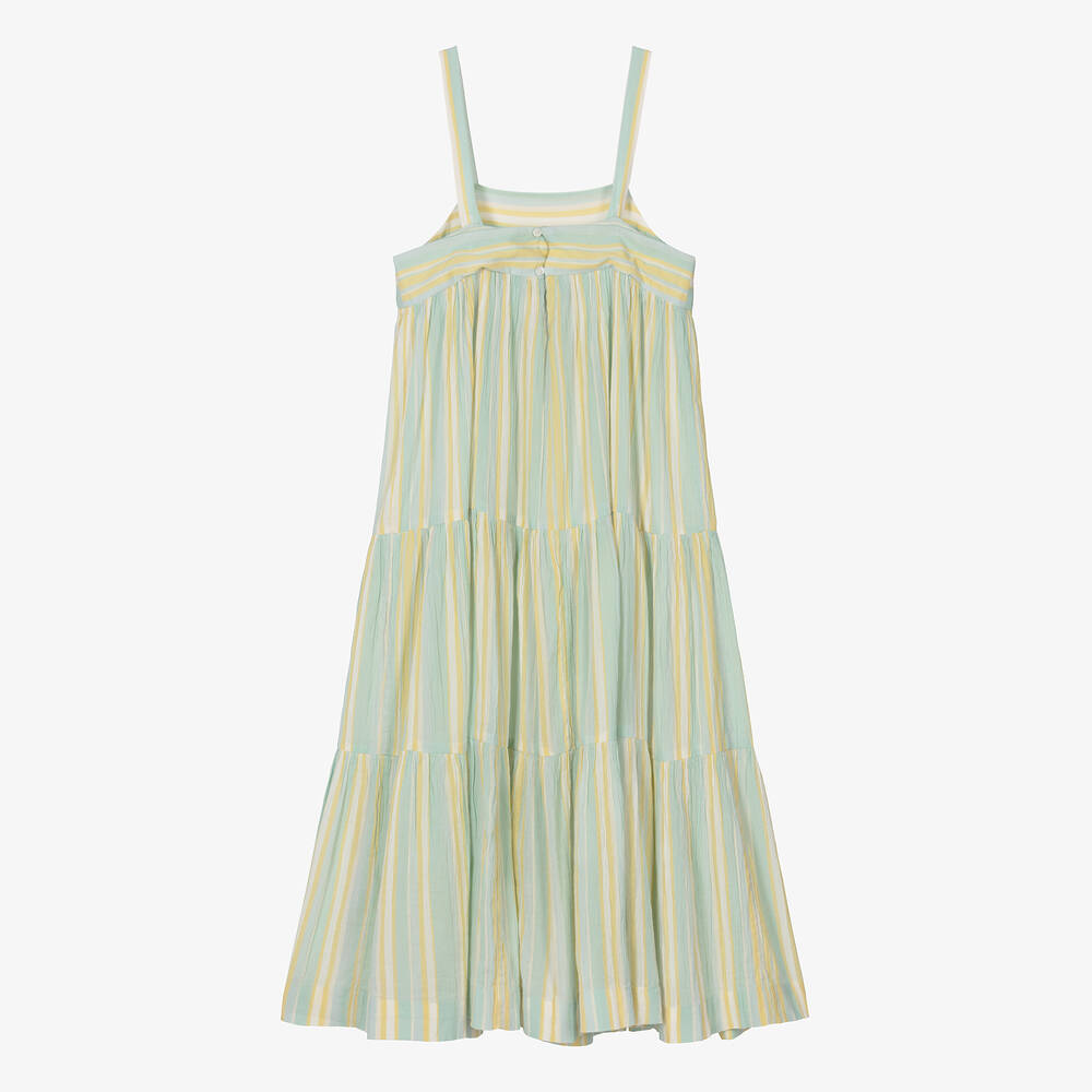 Bonpoint-فستان قطن مقلم لون أزرق وأصفر للمراهقات | Childrensalon Outlet