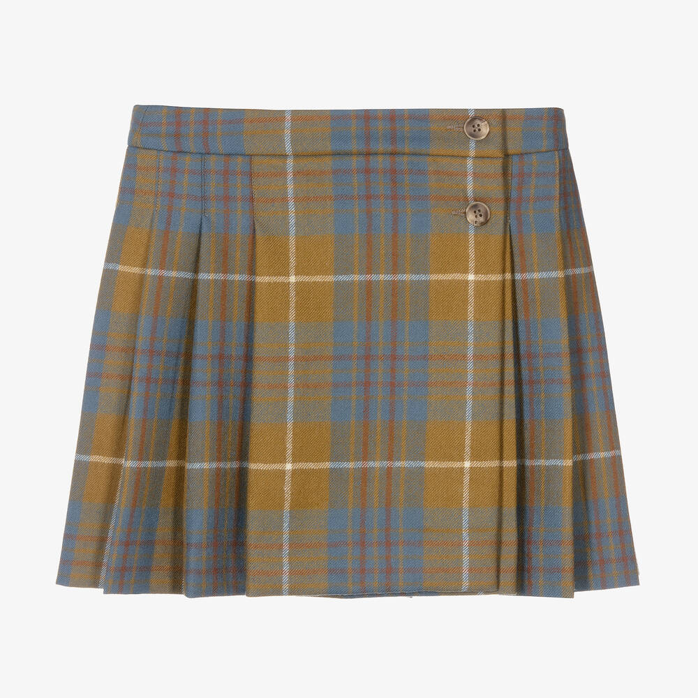 Bonpoint - Teen Girls Blue Tartan Wool Pleated Skirt | Childrensalon