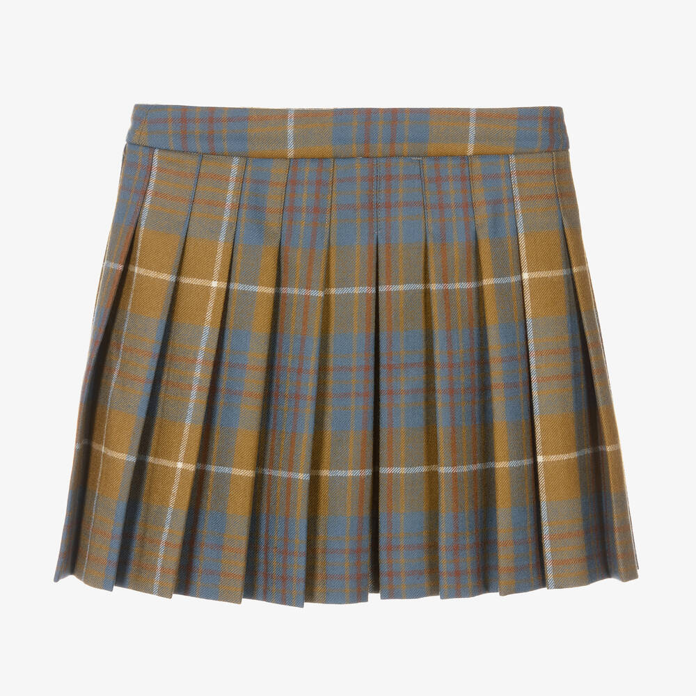 Bonpoint-Teen Girls Blue Tartan Wool Pleated Skirt | Childrensalon Outlet