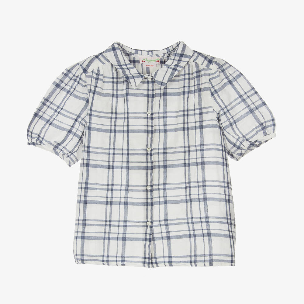 Bonpoint - Teen Girls Blue & White Check Blouse | Childrensalon