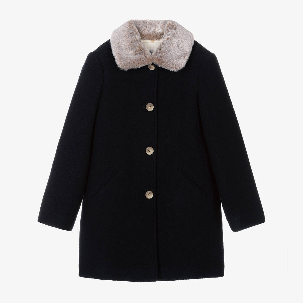 Bonpoint - Manteau en laine et fausse fourrure | Childrensalon