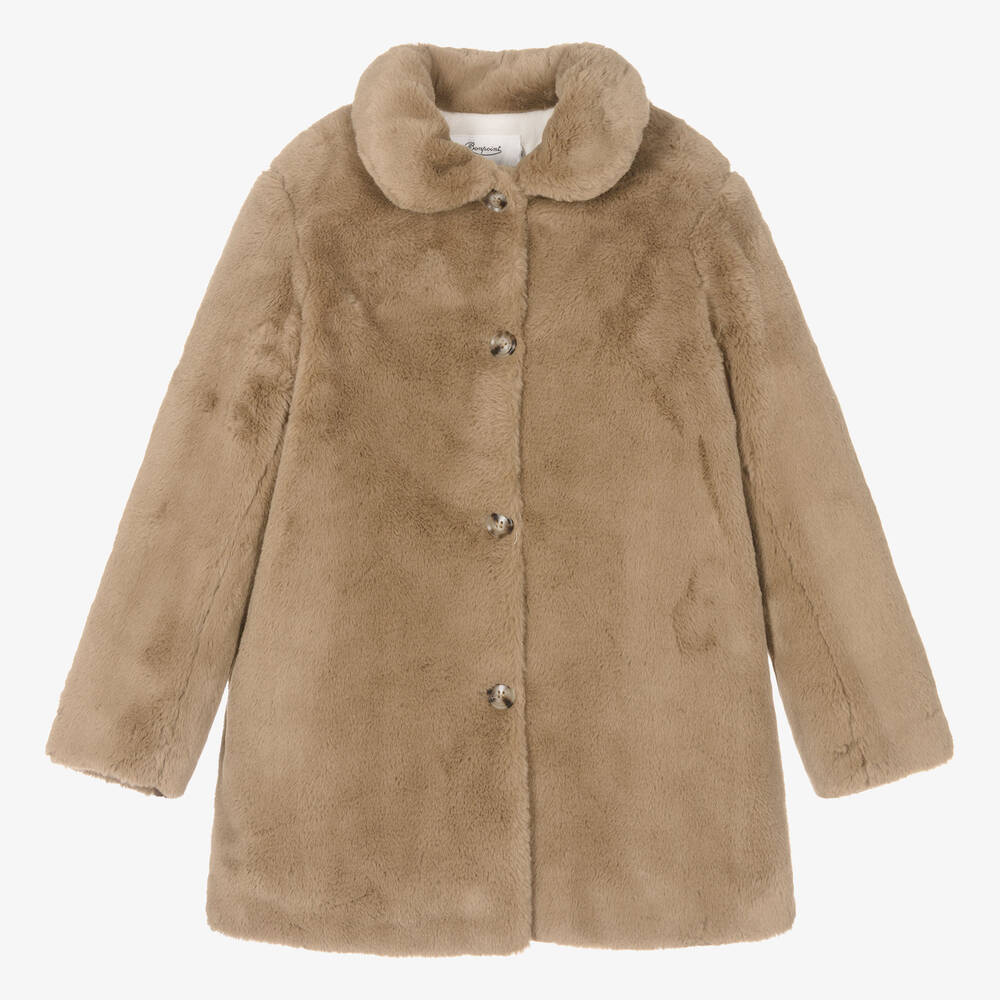 Bonpoint - Manteau marron en fausse fourrure | Childrensalon