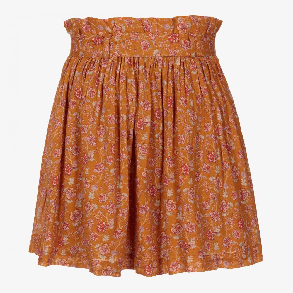 بونبوان-تنورة تينز قطن لون بني بطبعة ورود | Childrensalon Outlet