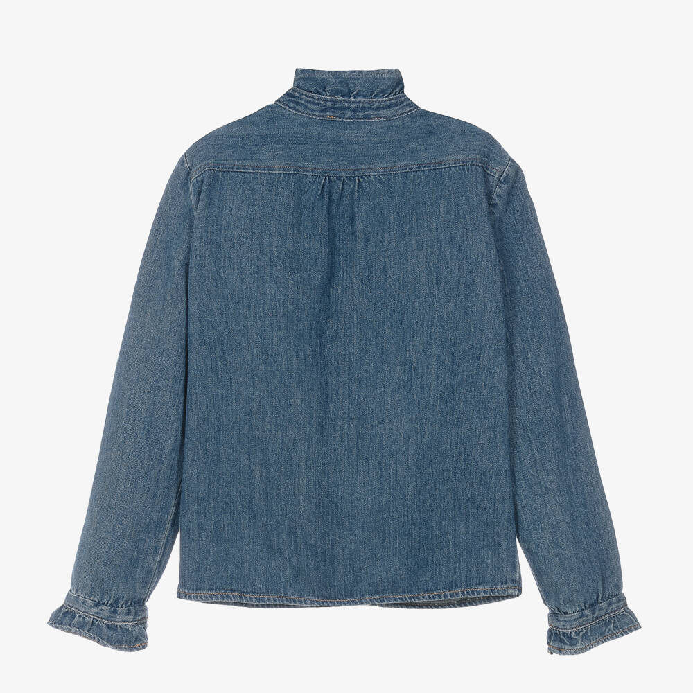 Bonpoint-Teen Girls Denim Blouse with Ruffles | Childrensalon Outlet