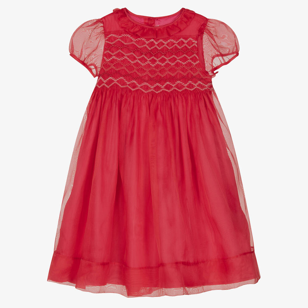 Bonpoint - Gesmoktes Teen Seidenkleid fuchsia | Childrensalon