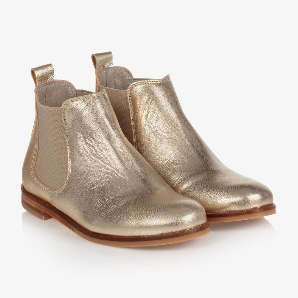 Bonpoint - Золотистые кожаные ботинки для девочек-подростков  | Childrensalon