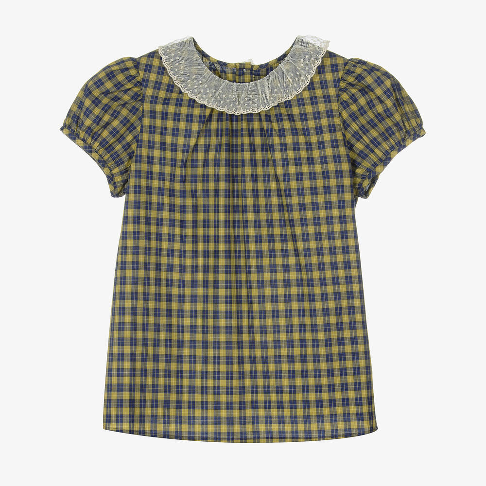 Bonpoint-Teen Girls Green Checked Poplin Blouse | Childrensalon Outlet