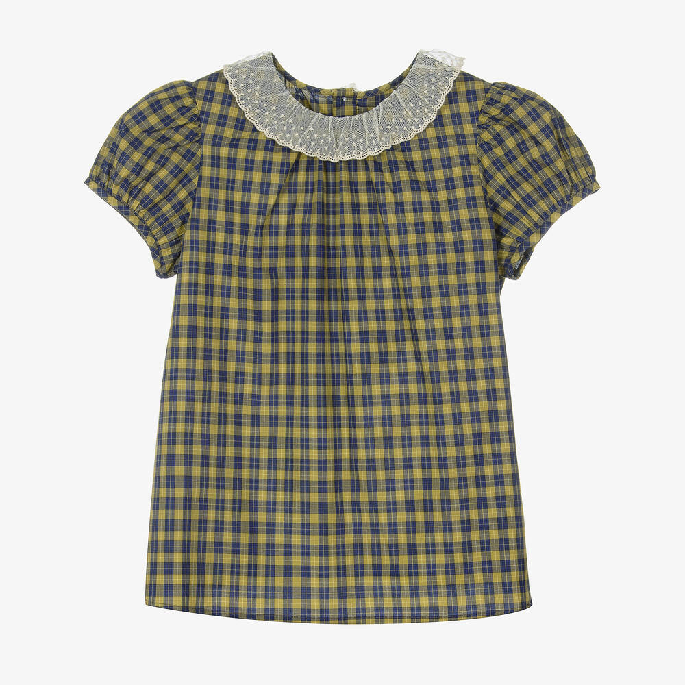 Bonpoint - Teen Girls Green Checked Poplin Blouse | Childrensalon