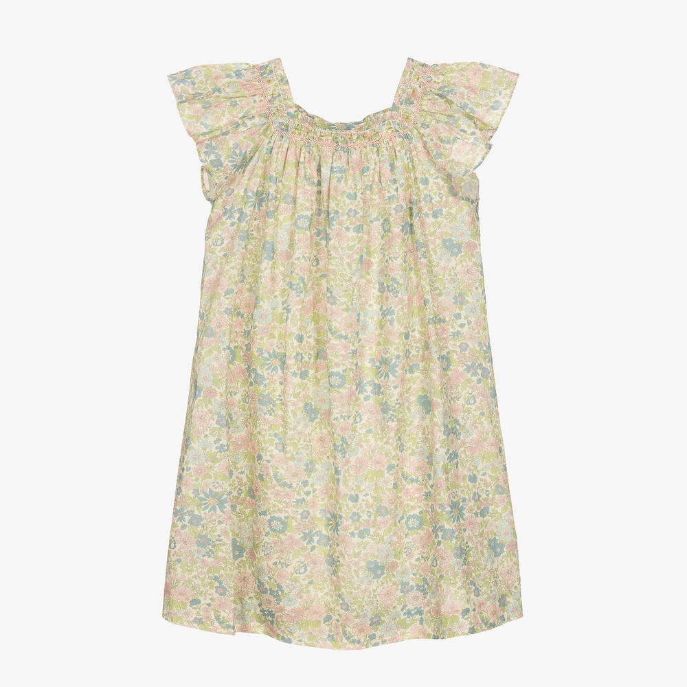 Bonpoint - Robe verte à imprimé Liberty ado | Childrensalon