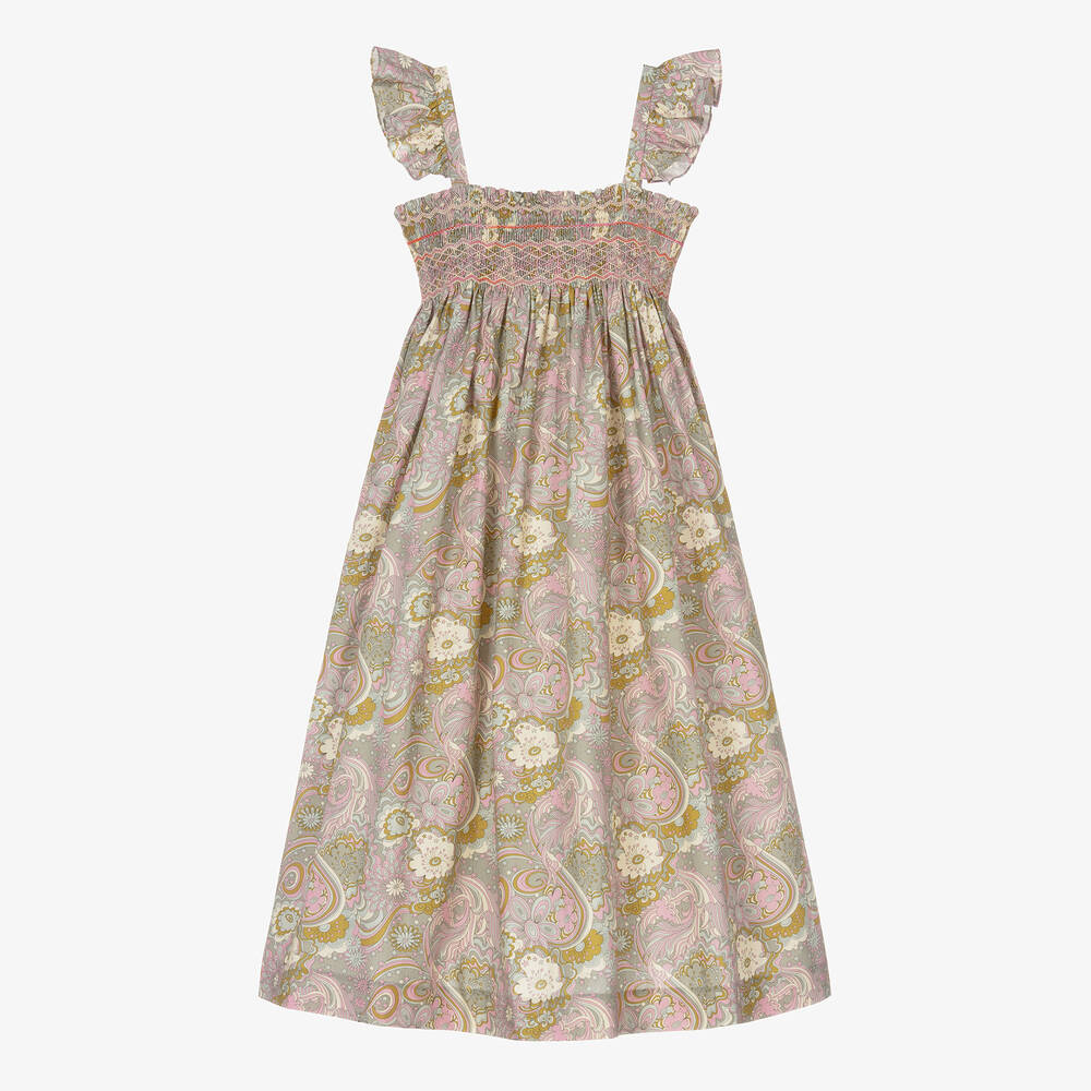 Bonpoint - Teen Girls Green Liberty Print Smocked Dress | Childrensalon ...