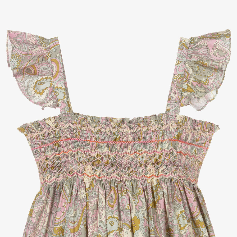 Bonpoint - Teen Girls Green Liberty Print Smocked Dress | Childrensalon ...