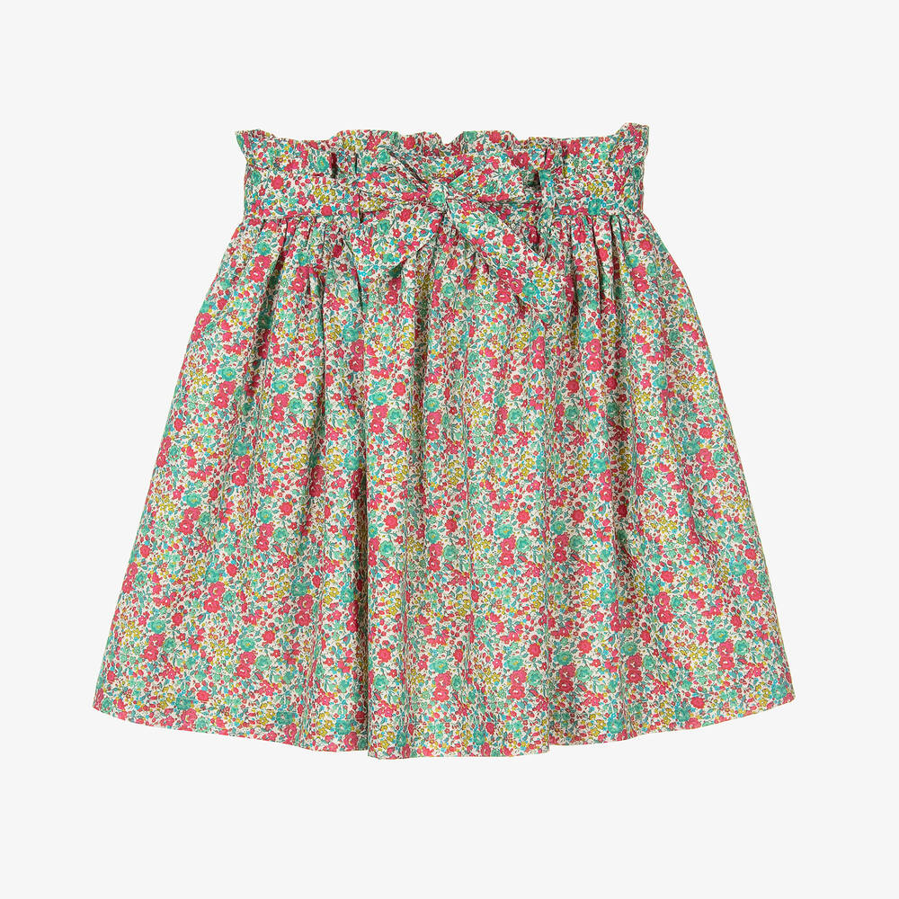 Bonpoint - Teen Girls Green & Pink Floral Skirt | Childrensalon