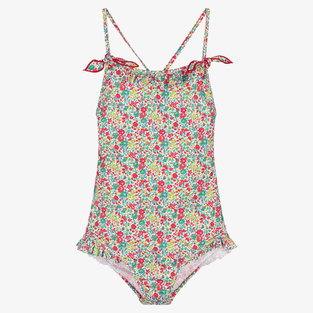 Bonpoint - Teen Girls Green & Red Liberty Floral Swimsuit | Childrensalon