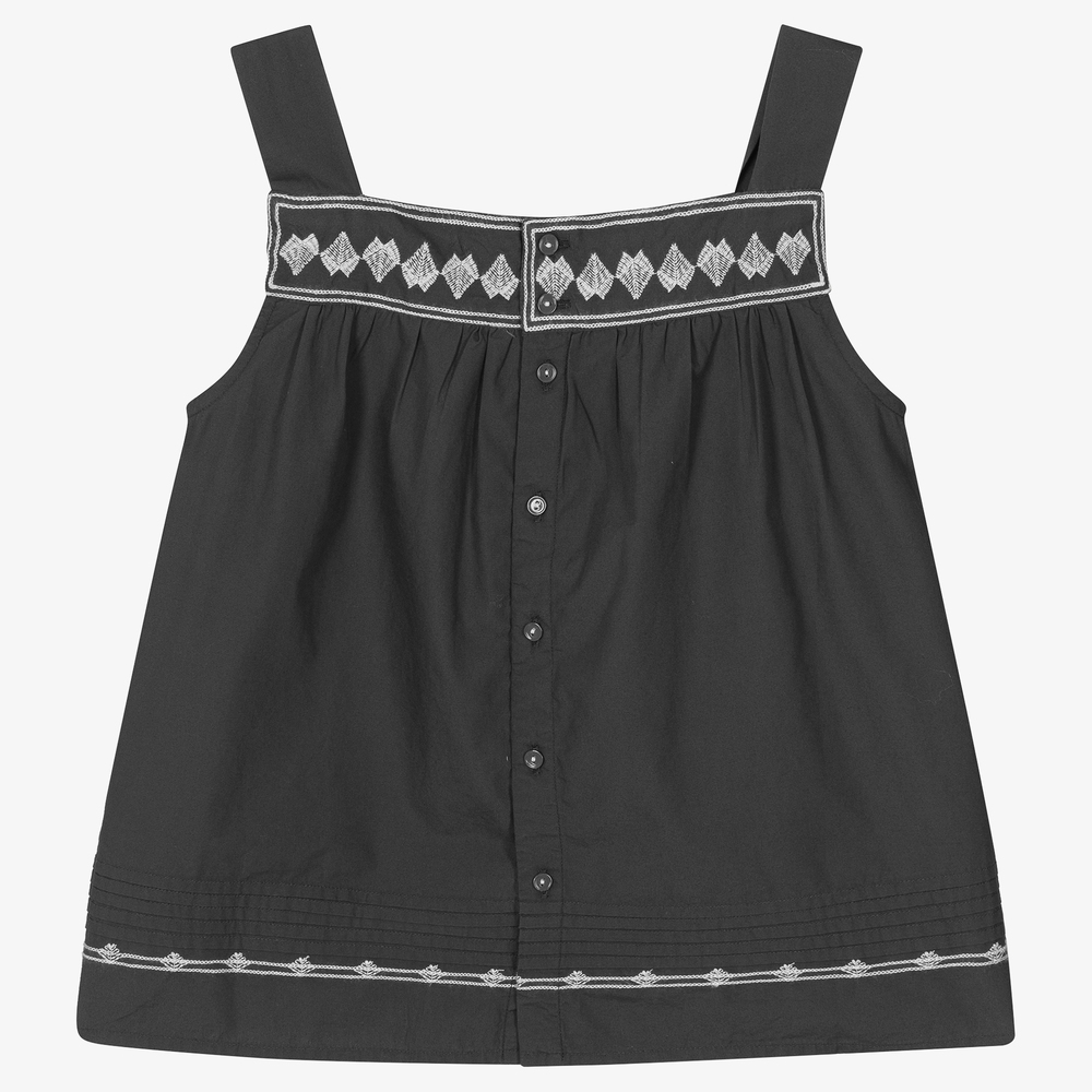 Bonpoint-توب تينز بناتي قطن عضوي لون رمادي | Childrensalon Outlet