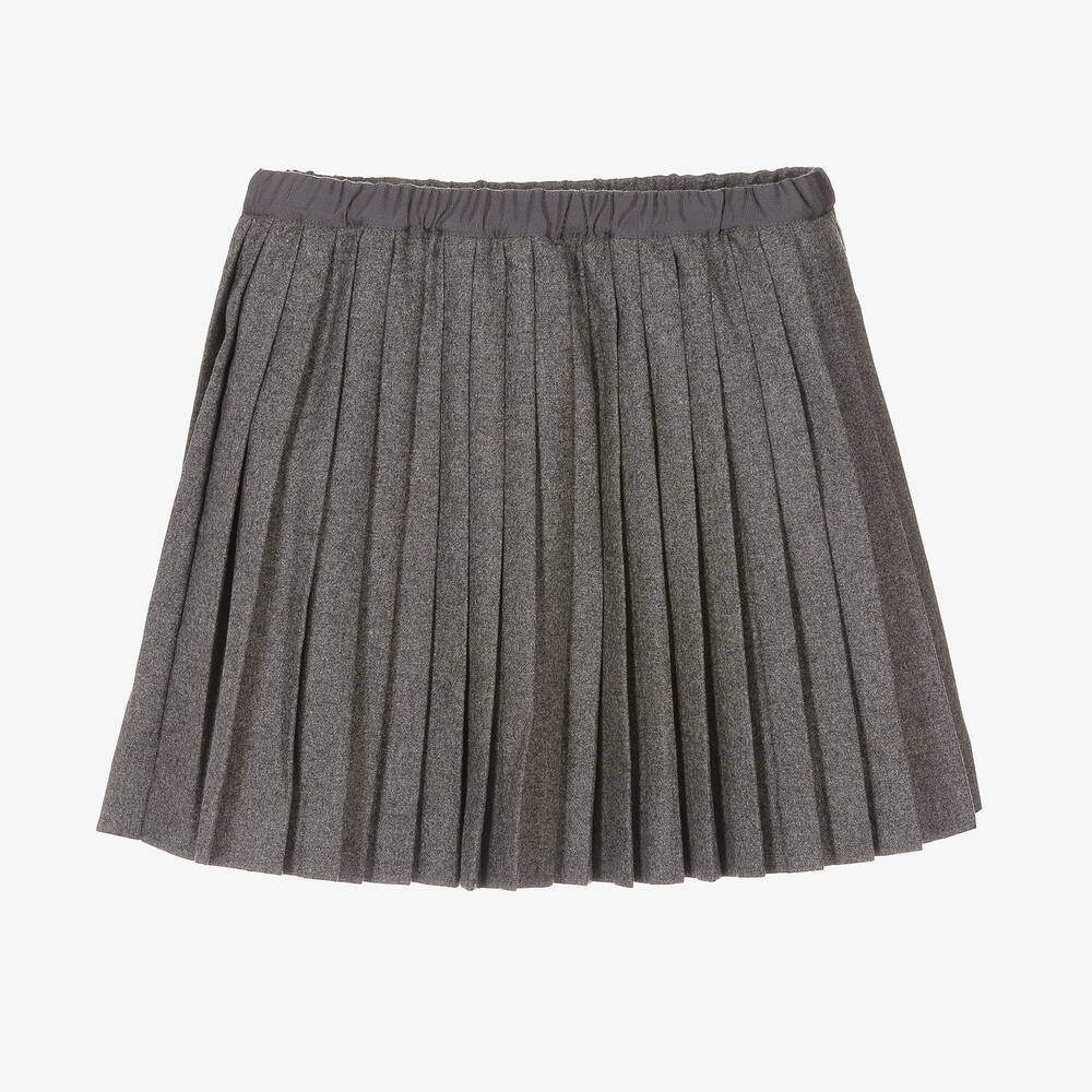 Bonpoint - Teen Girls Grey Pleated Wool Skirt | Childrensalon