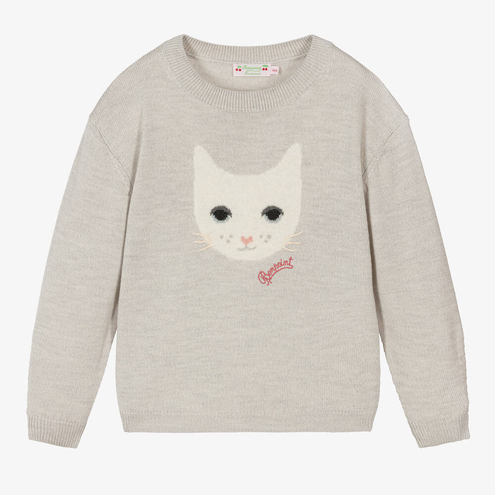 Bonpoint-Teen Girls Grey Wool Cat Sweater | Childrensalon Outlet