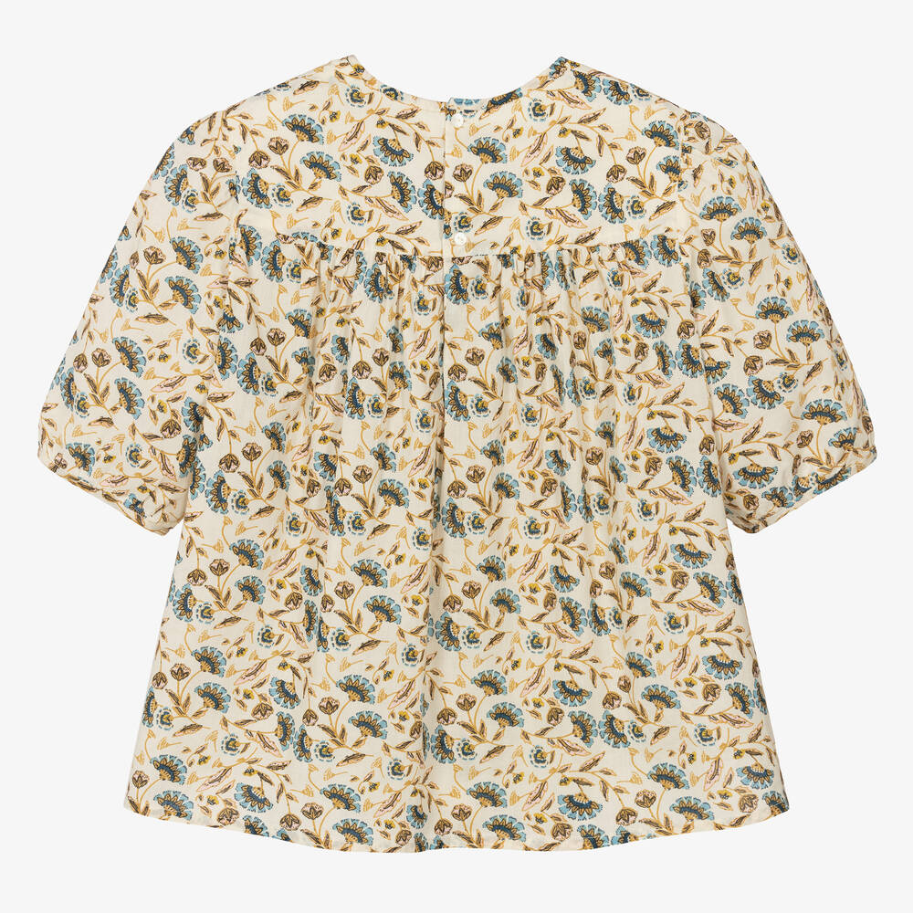 Bonpoint-بلوز تينز بناتي قطن لون عاجي بطبعة ورود | Childrensalon Outlet