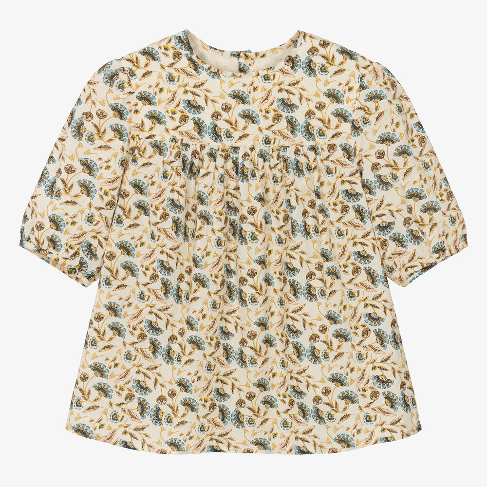 Bonpoint - Кремовая хлопковая блузка в цветочек | Childrensalon