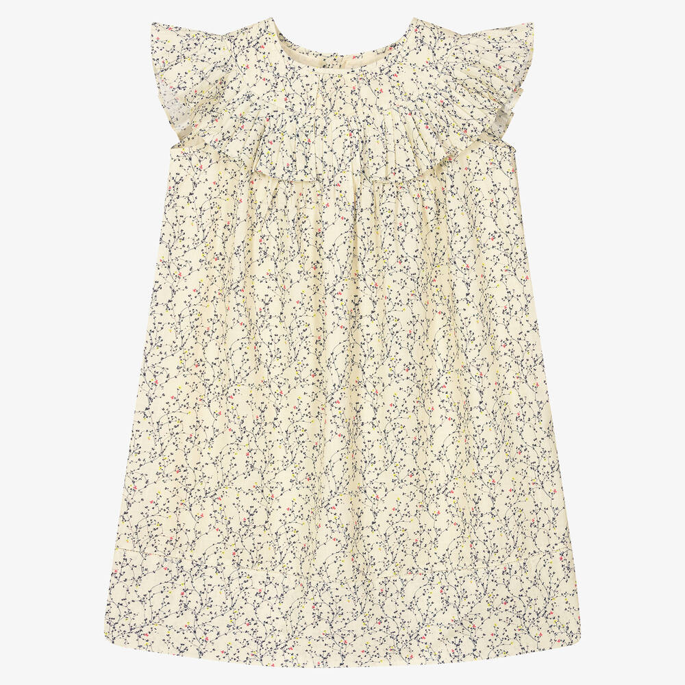 Bonpoint - Кремовое хлопковое платье в цветочек  | Childrensalon