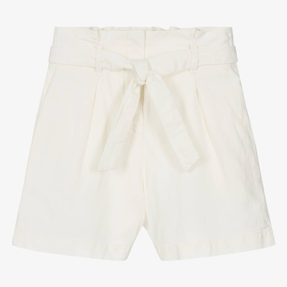 Bonpoint-Teen Girls Ivory Cotton & Linen Belted Shorts | Childrensalon Outlet
