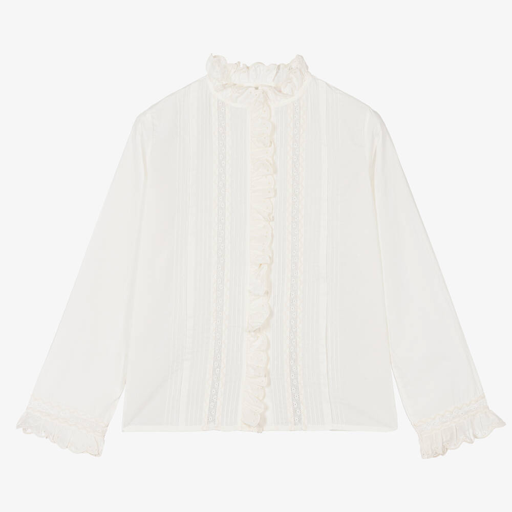 Bonpoint - Кремовая хлопковая блузка с оборками | Childrensalon