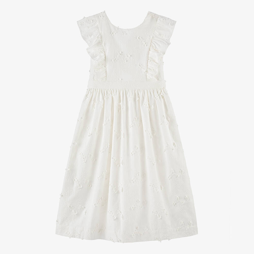 Bonpoint-Teen Girls Ivory Embroidered Cotton Dress | Childrensalon Outlet