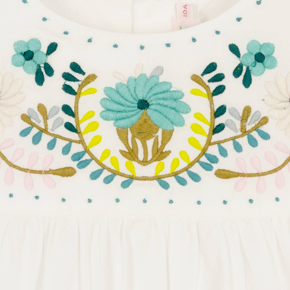 Bonpoint-Кремовая блузка с вышитыми цветами | Childrensalon Outlet