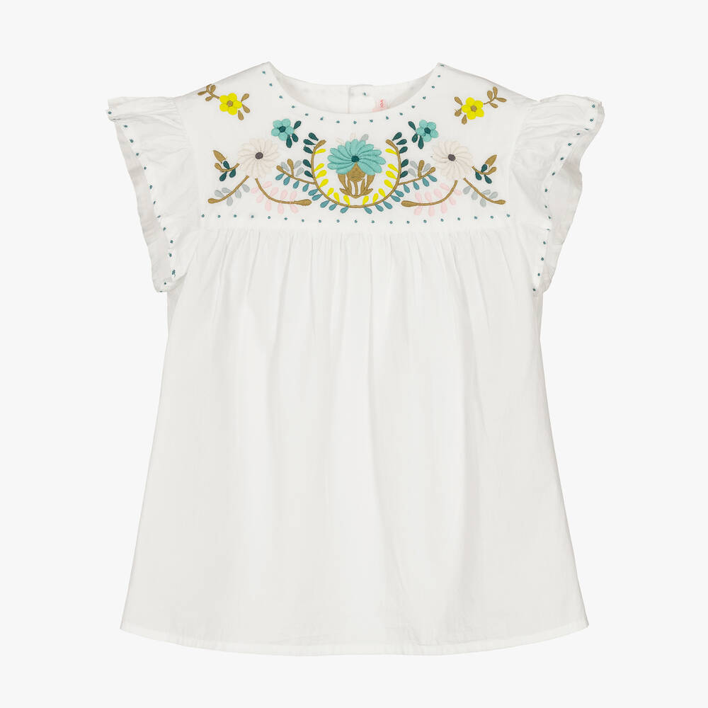 Bonpoint-Teen Girls Ivory Embroidered Floral Blouse | Childrensalon Outlet
