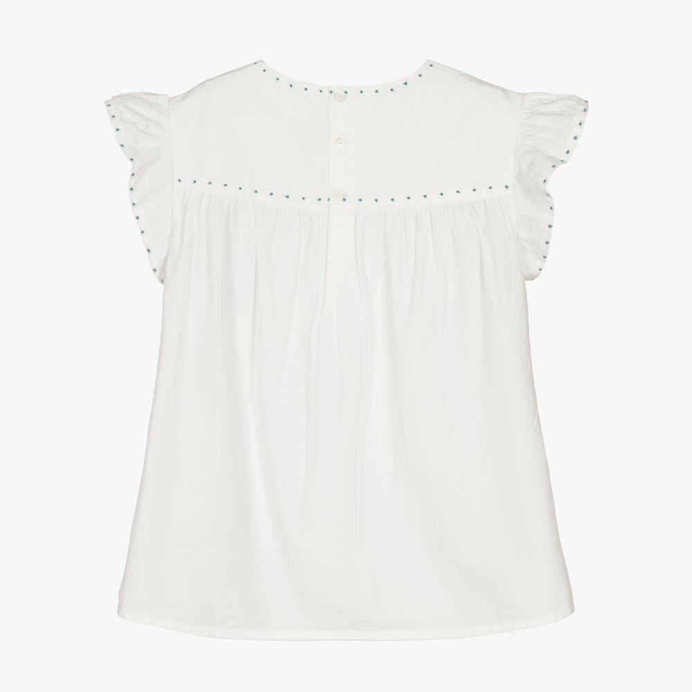 Bonpoint-Кремовая блузка с вышитыми цветами | Childrensalon Outlet