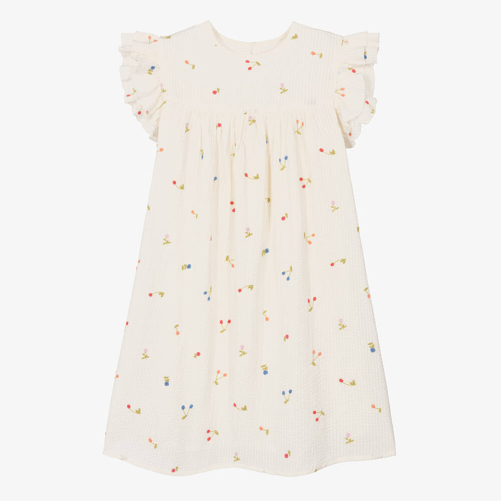 Bonpoint-Teen Girls Ivory Embroidered Seersucker Dress | Childrensalon Outlet