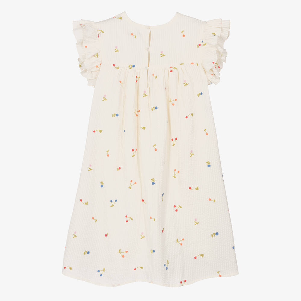 بونبوان-فستان قطن سيرسوكر مطرز لون عاجي للمراهقات | Childrensalon Outlet