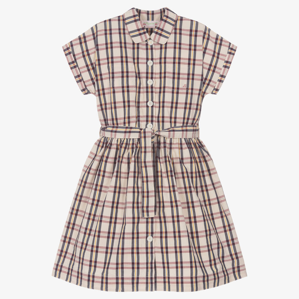 Bonpoint - Teen Girls Ivory & Pink Check Cotton Dress | Childrensalon