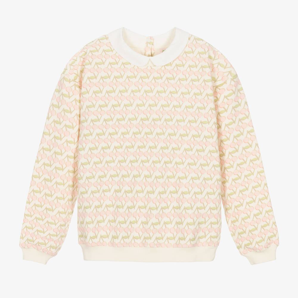Bonpoint - Teen Girls Ivory & Pink Cherry Sweatshirt | Childrensalon