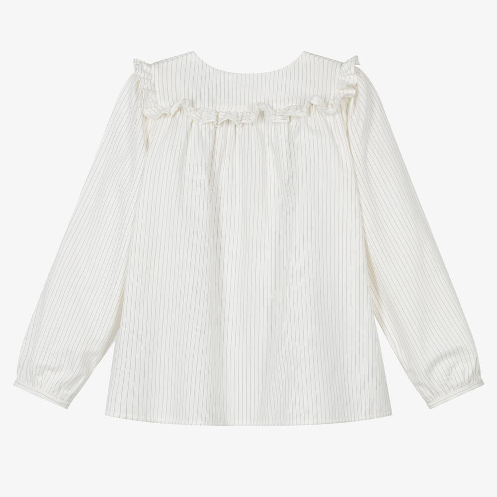 Bonpoint-بلوز قطن تويل مقلّم لون عاجي تينز بناتي | Childrensalon Outlet