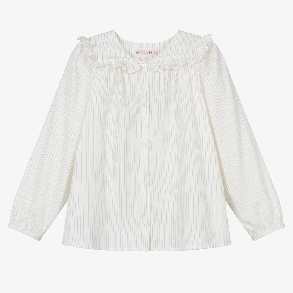 Bonpoint - Кремовая хлопковая блузка в полоску | Childrensalon