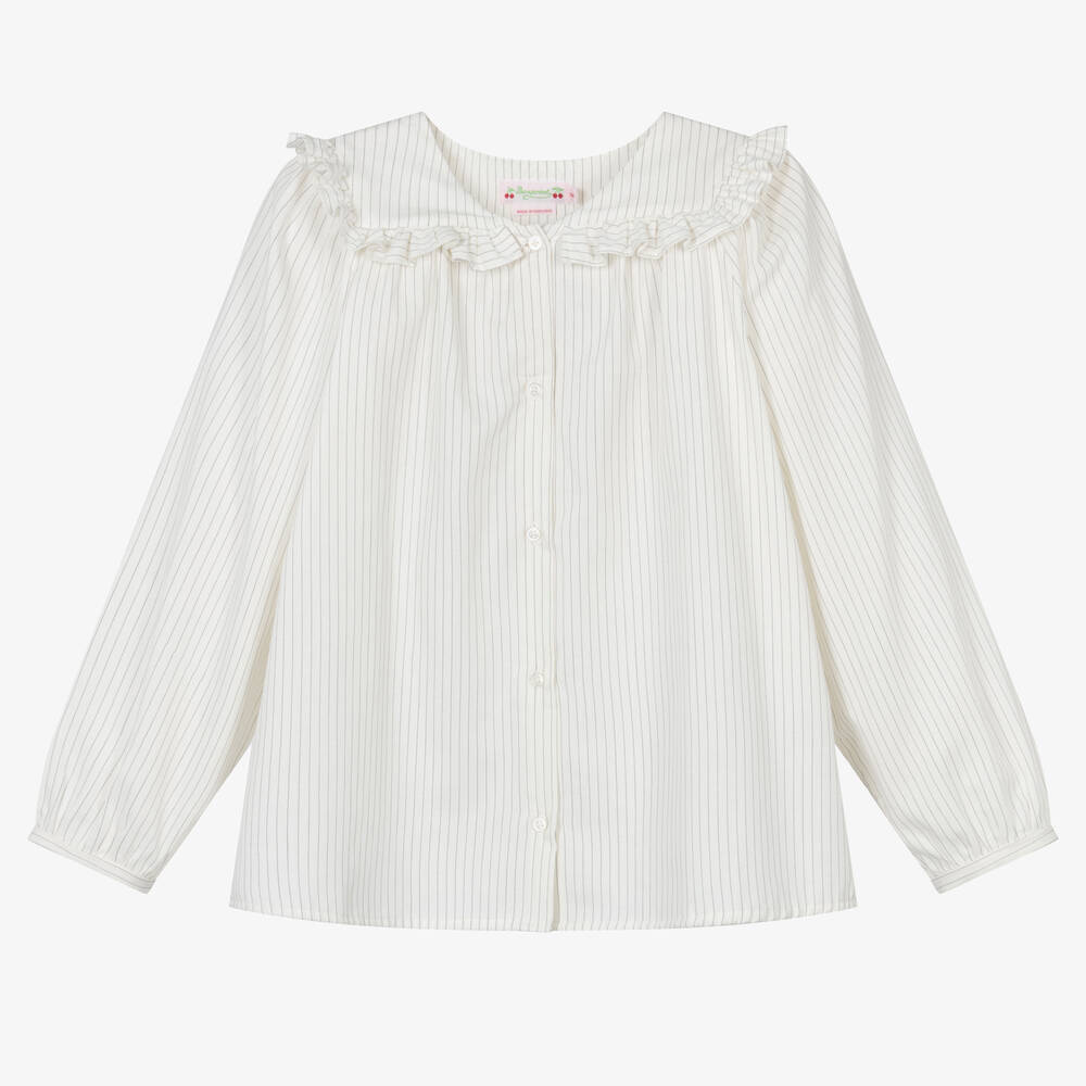 Bonpoint - Blouse ivoire rayée en coton ado | Childrensalon