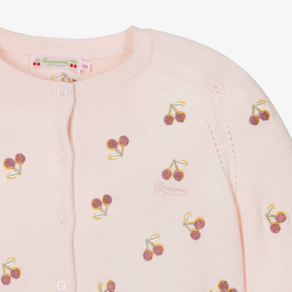 Bonpoint-Teen Girls Pink Cotton Cherry Cardigan | Childrensalon Outlet