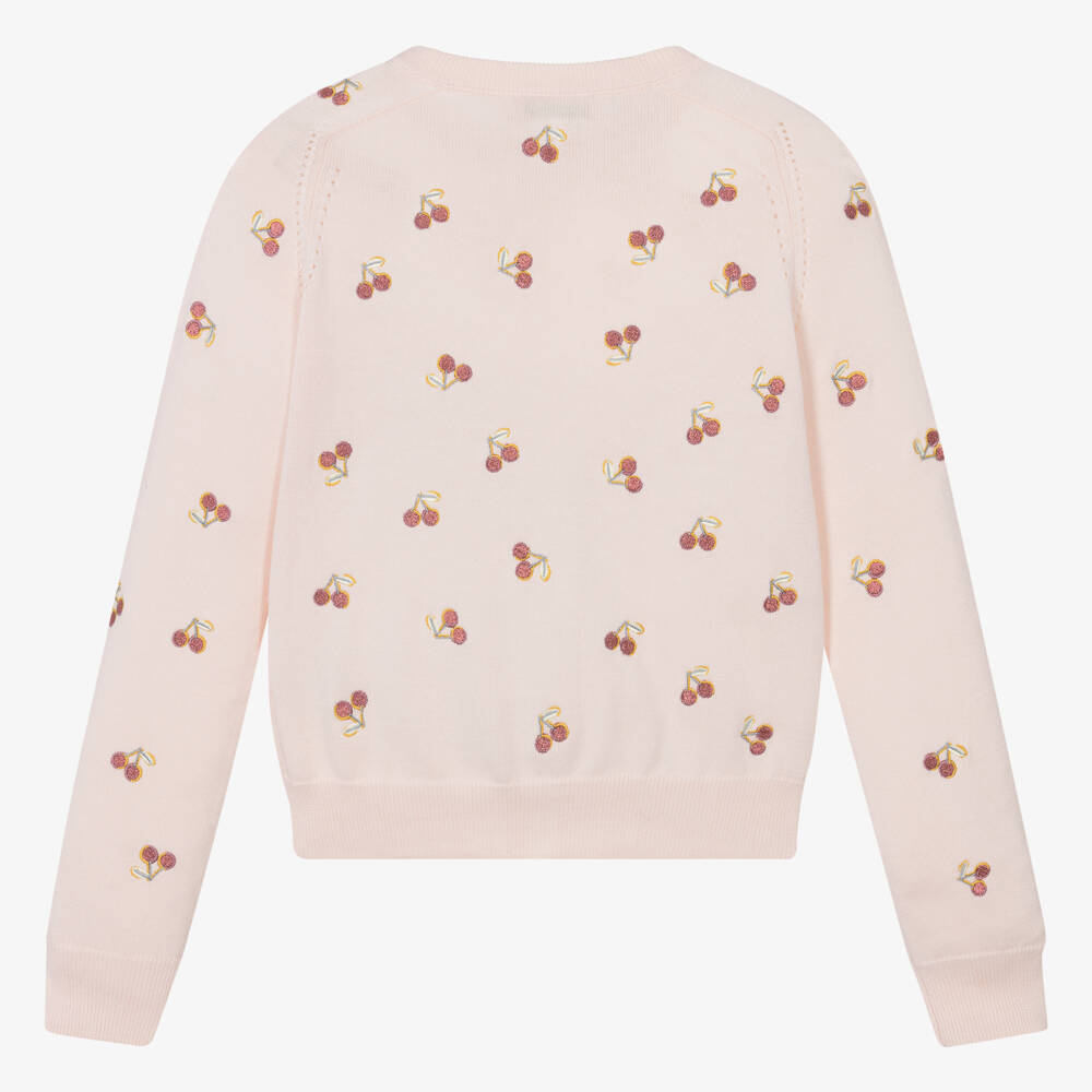 Bonpoint-Teen Girls Pink Cotton Cherry Cardigan | Childrensalon Outlet