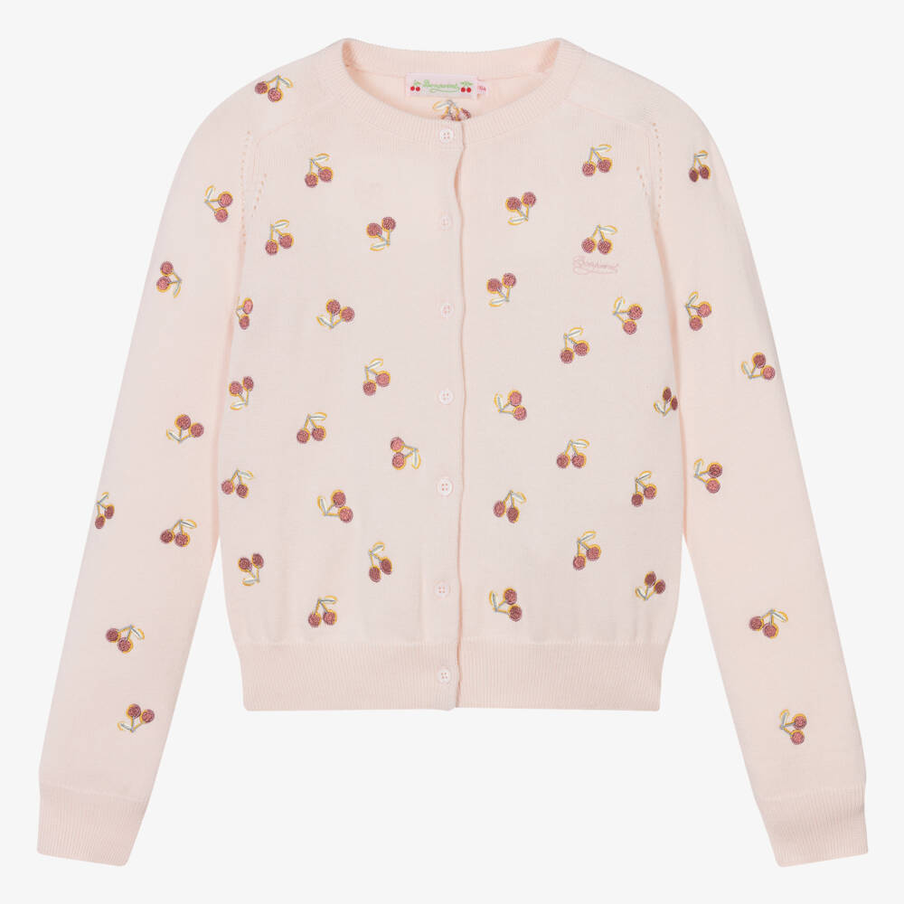 Bonpoint-Teen Girls Pink Cotton Cherry Cardigan | Childrensalon Outlet