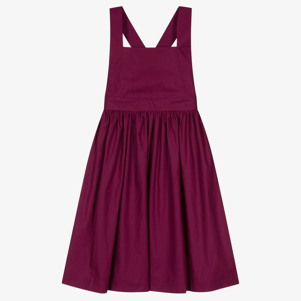 Bonpoint - Teen Girls Purple Cotton Pinafore Dress | Childrensalon