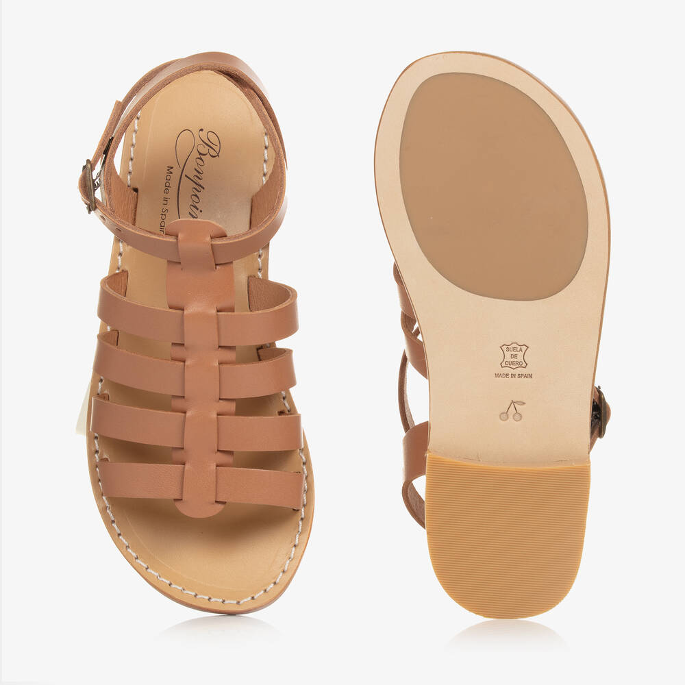 Bonpoint-Teen Girls Tan Brown Leather Sandals | Childrensalon Outlet