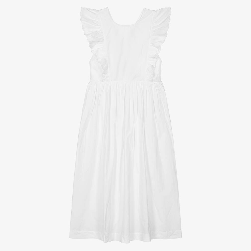 Bonpoint - Teen Girls White Cotton Midi Dress  | Childrensalon