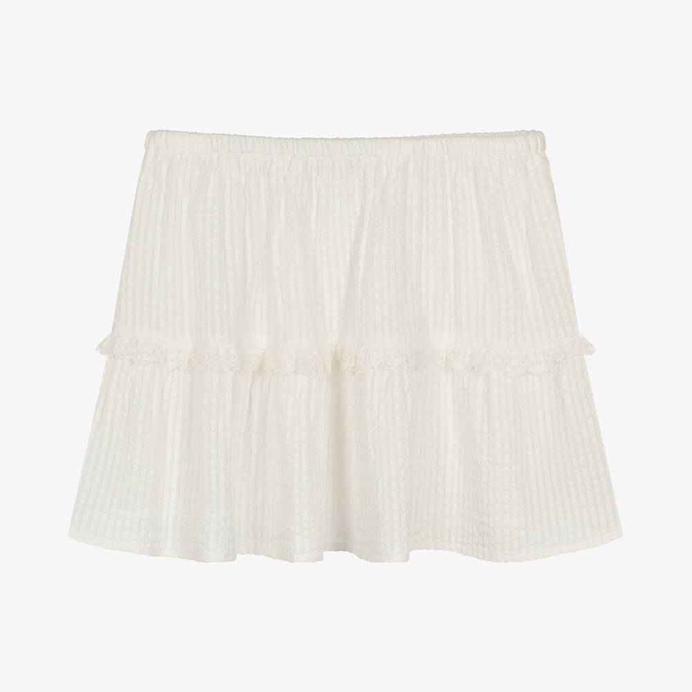 بونبوان-تنورة تينز بناتي قطن سيرسوكر لون أبيض | Childrensalon Outlet